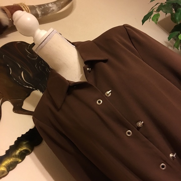 Dialogue brown lined jacket snap buttons front - Picture 2 of 6